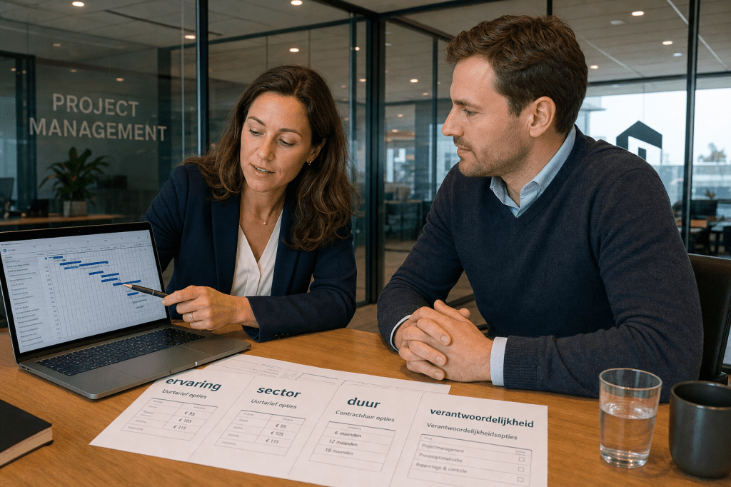 Wat kost het om een projectmanagement specialist in te huren en welke factoren bepalen het tarief (ervaring, sector, duur en verantwoordelijkheid)?