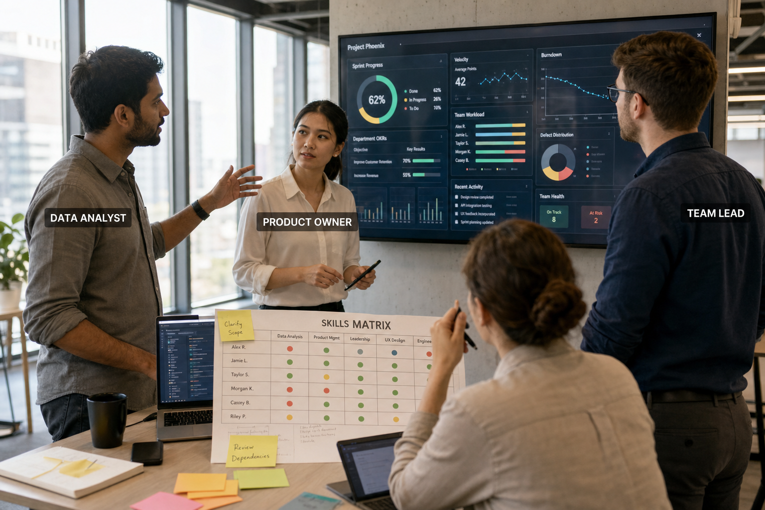 Team bespreekt data-analyse voor datagestuurd werken